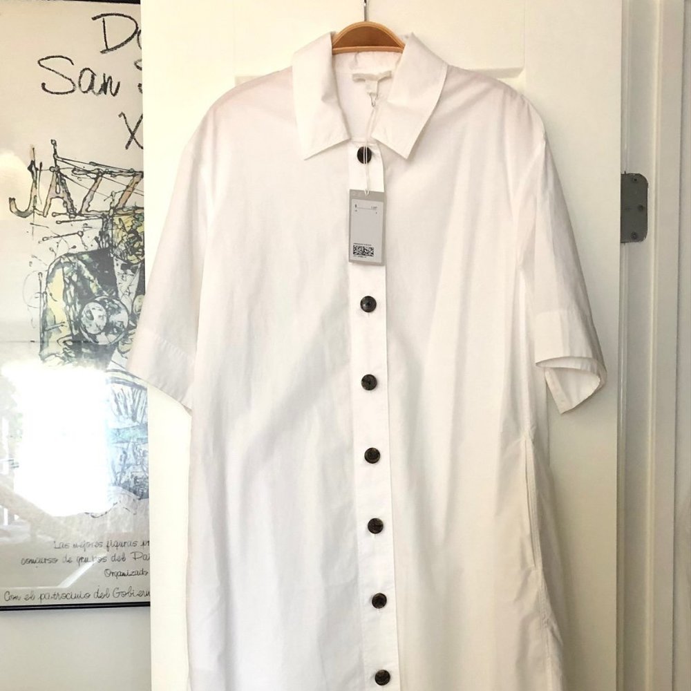 NWT COS Women’s Lagenlook Shirt Dress White Crisp Cotton Oversize A-Line Size 2
